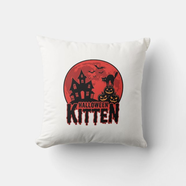 Halloween Kittel Spökhus Katt Grafisk_1 Kudde (Framsida)