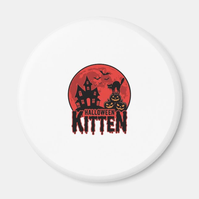 Halloween Kittel Spökhus Katt Grafisk_1 Magnet (Framsidan)