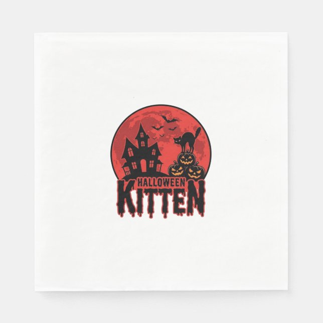 Halloween Kittel Spökhus Katt Grafisk_1 Pappersservett (Framsidan)