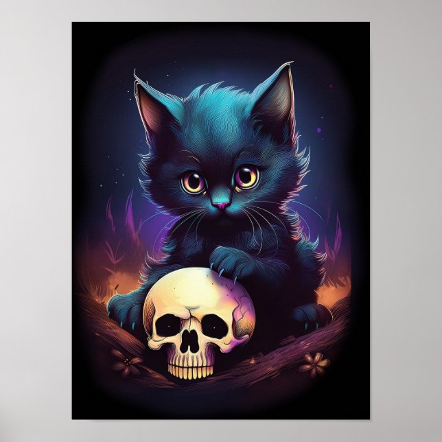 Halloween Kitten Horror Skull Poster (Framsidan)