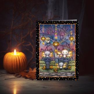 Halloween Kitty Fairies Söt Konstkort Kort