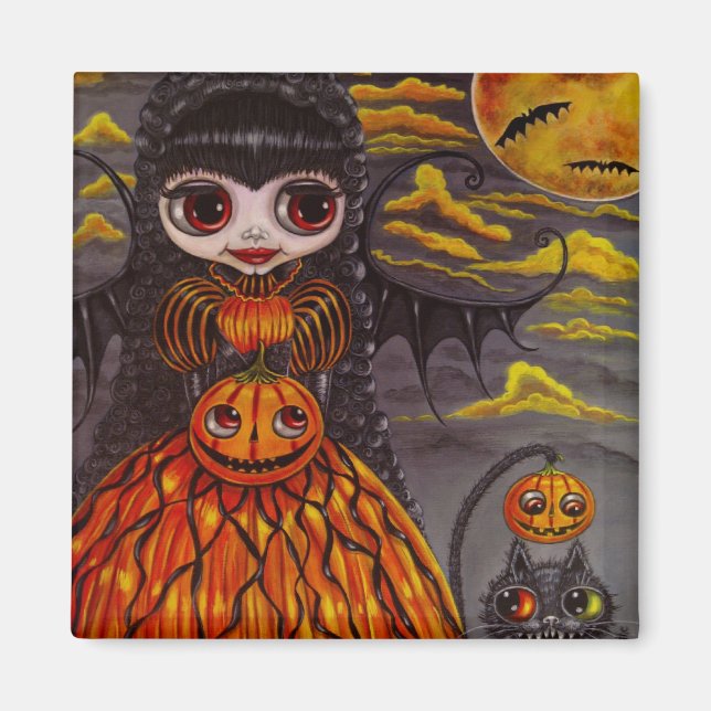 Halloween Kitty Katt Fåe Magnet (Framsidan)
