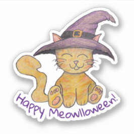 Halloween Kitty med häxstämpel Klistermärken
