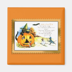 Halloween Kitty sittande i Jack O Lantern Magnet