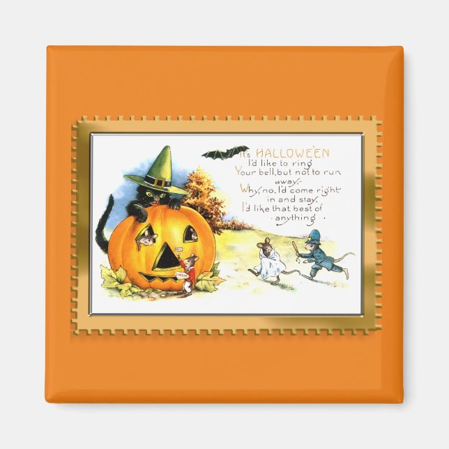 Halloween Kitty sittande i Jack O Lantern Magnet (Framsidan)