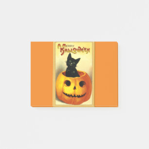 Halloween Kitty sittande i Jack O Lantern Post-it Block