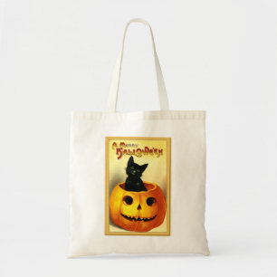 Halloween Kitty sittande i Jack O Lantern Tygkasse