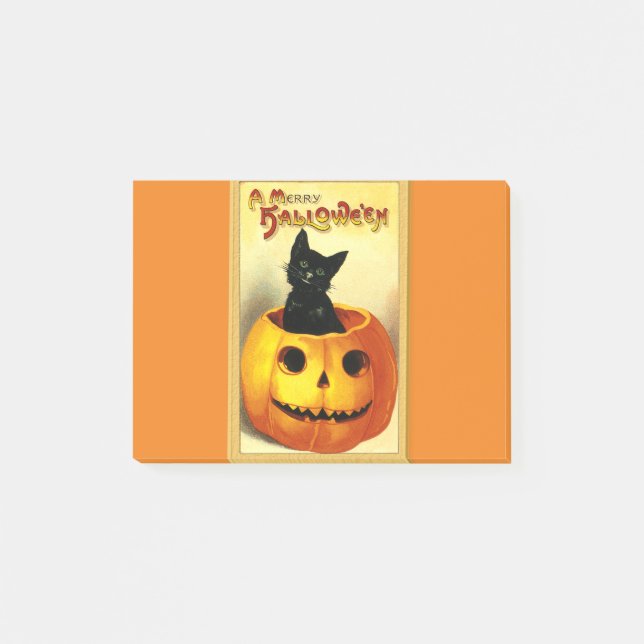 Halloween Kitty Sittar i Jack O Lantern Post-it Block (Framsida)