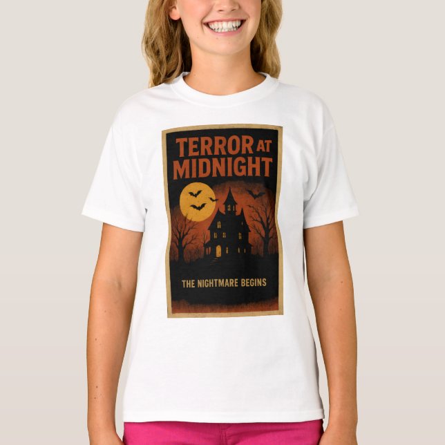 Halloween-klädsretro Terror vid Midnight Poster T Shirt (Framsida)