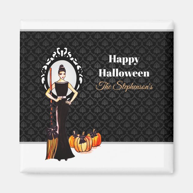 Halloween Klassisk Elegant Lång Svart Klänning Can Magnet (Framsidan)