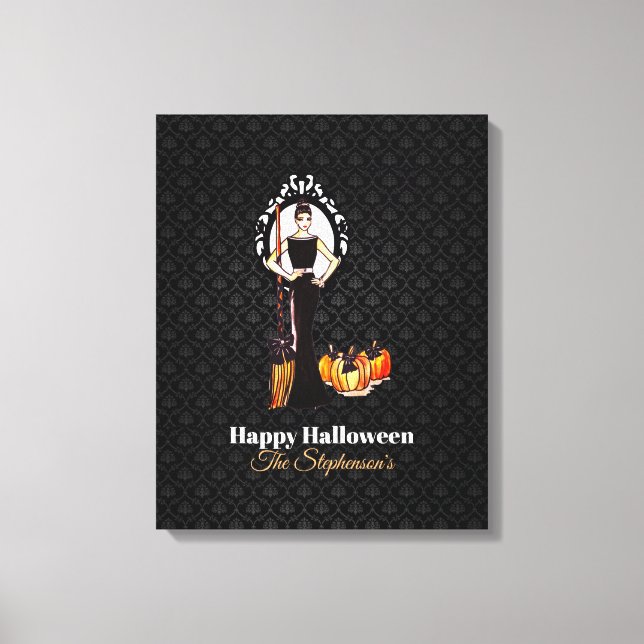 Halloween Klassisk Elegant Lång Svart Klänning Canvastryck (Framsida)