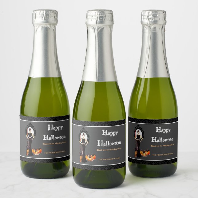 Halloween Klassisk Elegant Lång Svart Klänning Mod (Flaskor)