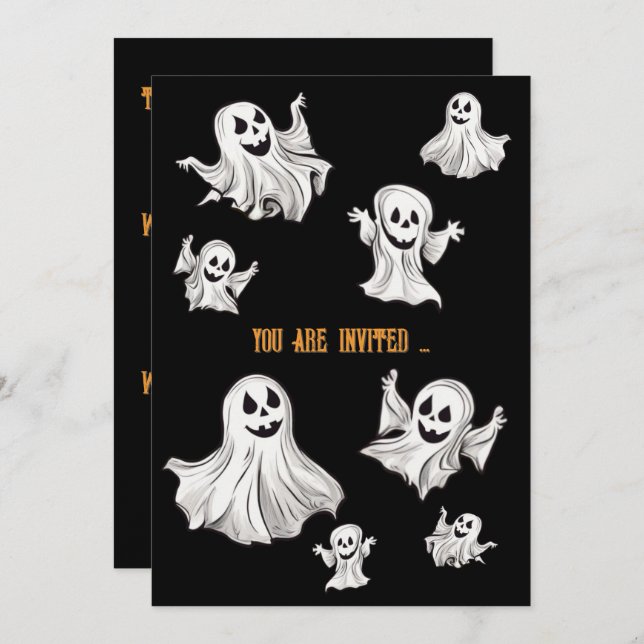Halloween: Kleine Geister -  Inbjudningar (Fram/baksida)