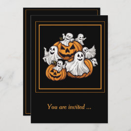 Halloween: Kleine Geister mit Kürbissen -  Inbjudningar