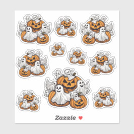 Halloween: Kleine Geister mit Kürbissen -  Klistermärken