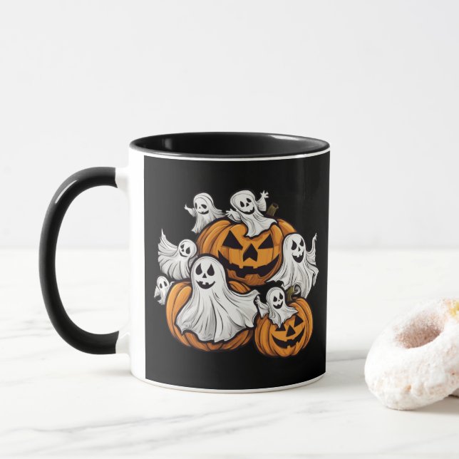 Halloween: Kleine Geister mit Kürbissen -  Mugg (Med munk)