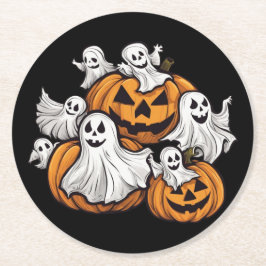 Halloween: Kleine Geister mit Kürbissen -  Underlägg Papper Rund