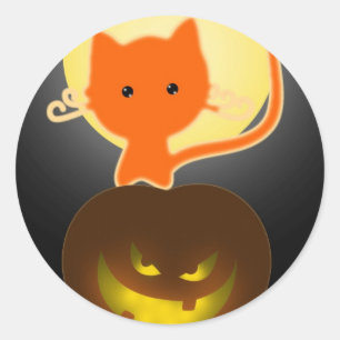 Halloween-klistermärken Orange Kitty Runt Klistermärke