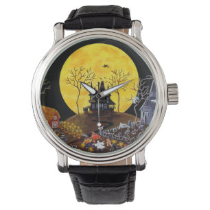 Halloween klocka, spöken, kyrkogård, katter, hä armbandsur