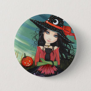 Halloween knapp Pin Häxa Katt Konst