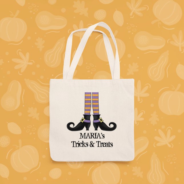 Halloween Knocka på dörrar eller Bus eller Godis L Tygkasse (Cute Whimsical Trick and Treats Custom Tote Bag)