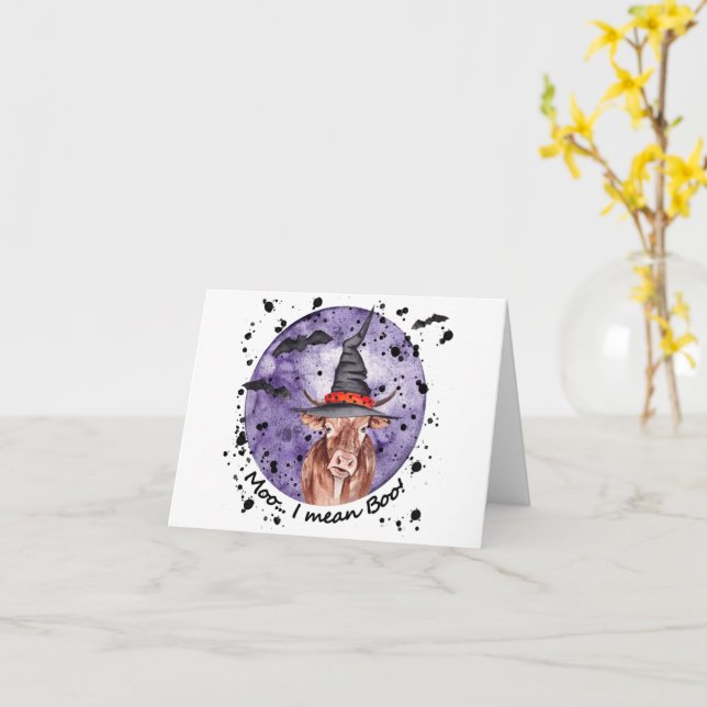 Halloween Ko Moo Jag Menar Boo Roligt Kort (Gul blomma)