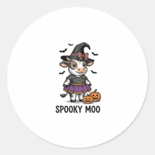 Halloween Ko T-Shirt Söt Häxa Kalv Gravyr Konst Runt Klistermärke