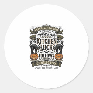Halloween kock T-shirt Vintage svart katt pumpa Ki Runt Klistermärke
