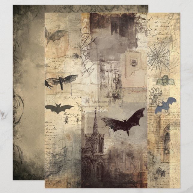 Halloween-kollage Scrapbookpapper (Fram/baksida)