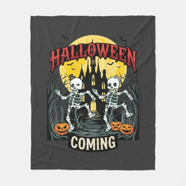 Halloween Kommande Dansande Skelett Kastanjpumpa Fleecefilt (Framsidan)