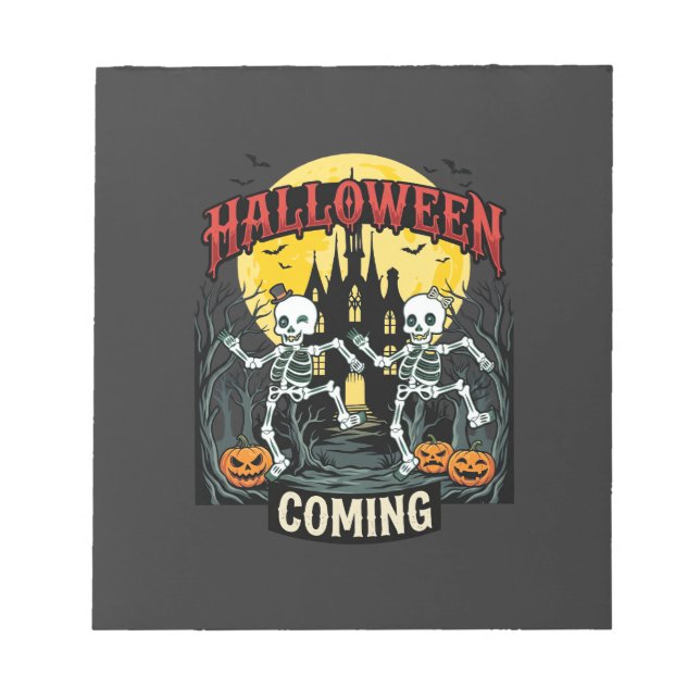 Halloween Kommande Dansande Skelett Slott Pumpa Anteckningsblock (Framsida)