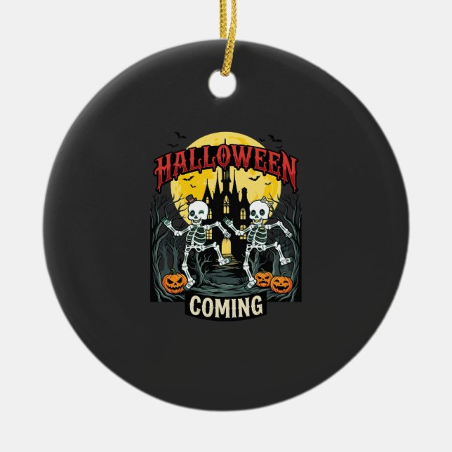 Halloween Kommande Dansande Skelett Slott Pumpa Julgransprydnad Keramik (Framsidan)