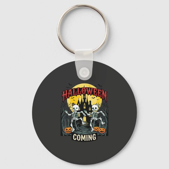Halloween Kommande Dansande Skelett Slott Pumpa Nyckelring (Framsida)