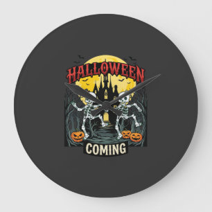 Halloween Kommande Dansande Skelett Slott Pumpa Stor Klocka