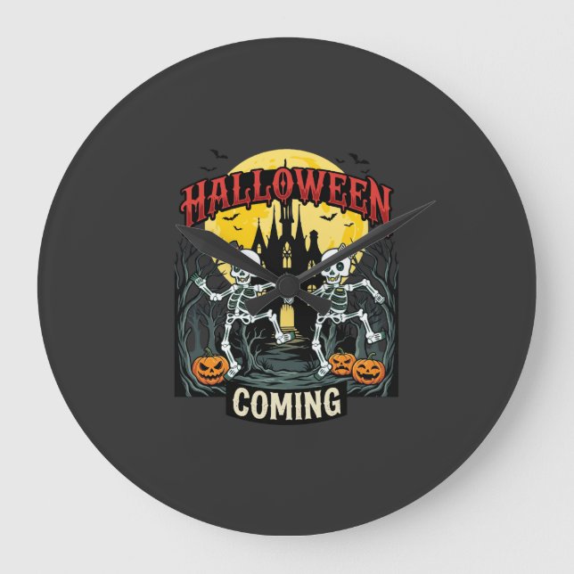 Halloween Kommande Dansande Skelett Slott Pumpa Stor Klocka (Framsida)