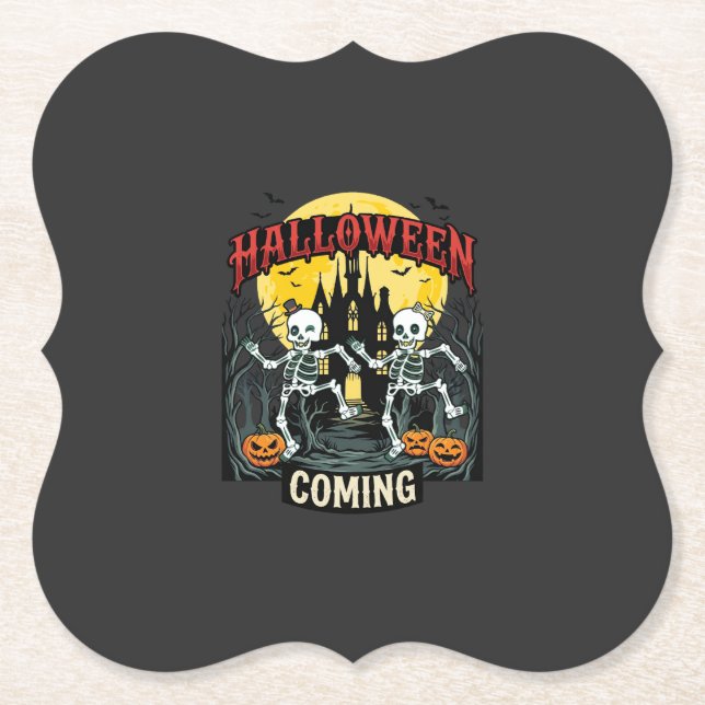 Halloween Kommande Dansande Skelett Slott Pumpa Underlägg Papper (Framsida)