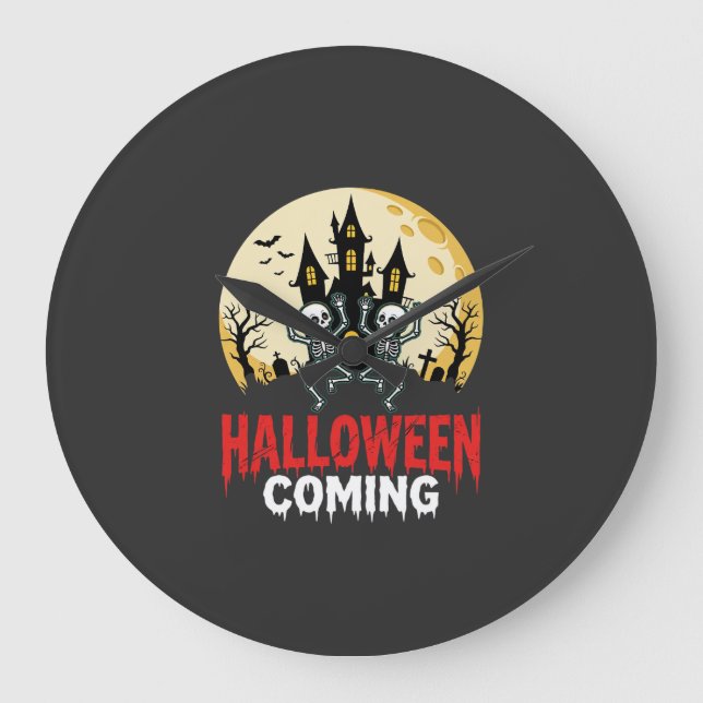 Halloween Kommande Dansande Skelett Spökande Slott Stor Klocka (Framsida)