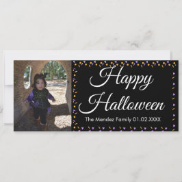 Halloween Konfetti Orangefärgad Lila Kant Fotokort Julkort