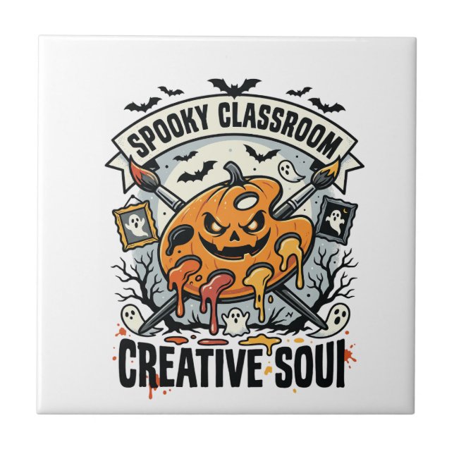 Halloween Konstlärare Spöklik klassrum Kakelplatta (Framsidan)