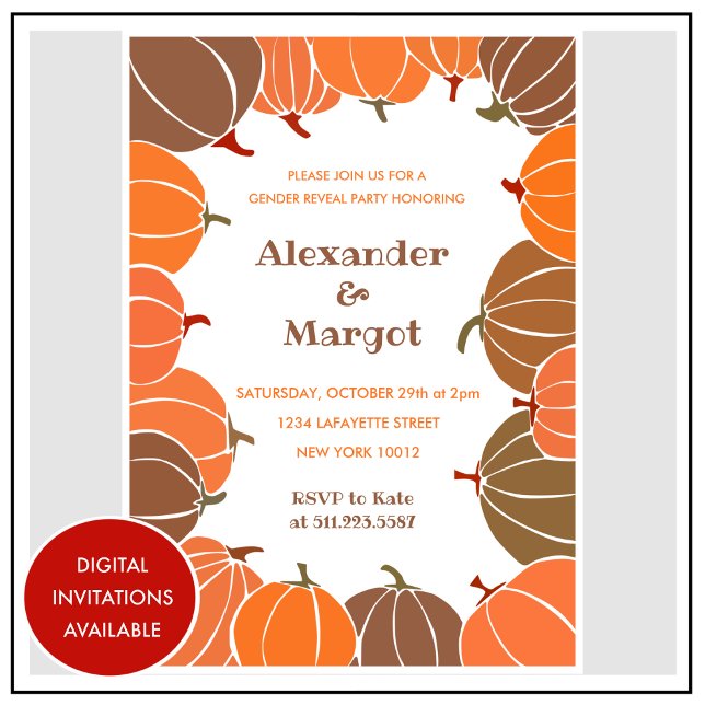 Halloween könsutannonseringsinbjudningar Höstpumpa Inbjudningar (Halloween-gender-reveal-invitations-Fall-Pumpkin-1)