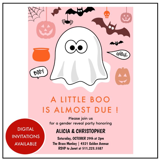 Halloween Könsutlysning inbjudan Spöke (Halloween-Gender-reveal-invitation-Ghost-1)