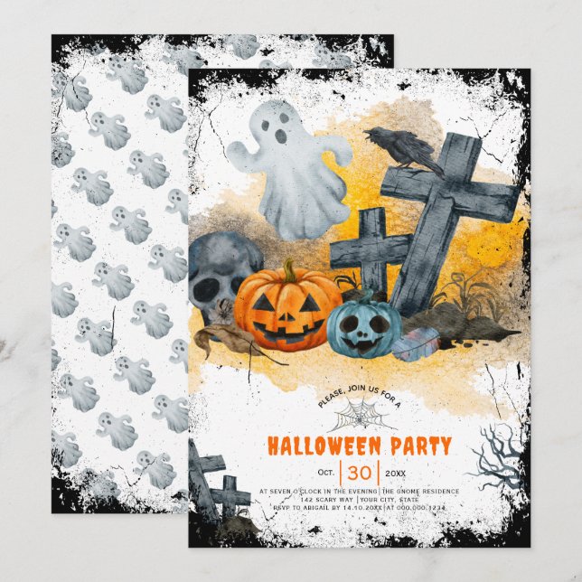 Halloween kor och spökpartiinbjudan inbjudningar (Fram/baksida)