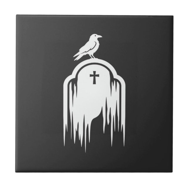 Halloween Korp Gravsten Silhuett Design Kakelplatta (Framsidan)
