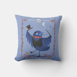 Halloween Korp Kråka Måne Blå Kudde