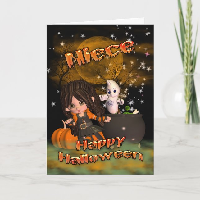 Halloween kort för brorsdottern, bus eller godis? (Framsida)