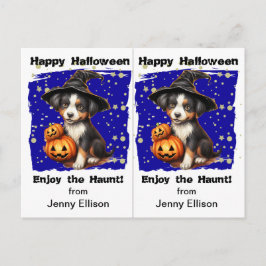 Halloween-kort för Cute Witch Puppy School Party Vykort