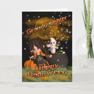 Halloween kort för sondottern, bus eller godis?
