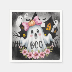 Halloween-kort med A kawaii-spöke Pappersservett