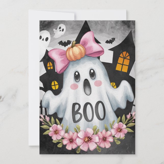 Halloween-kort med A kawaii-spöke Tack Kort (Framsida)