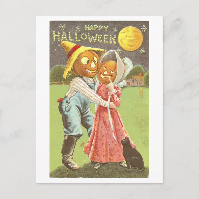 Halloween-kort med antika pumpor som kysser vykort (Framsida)